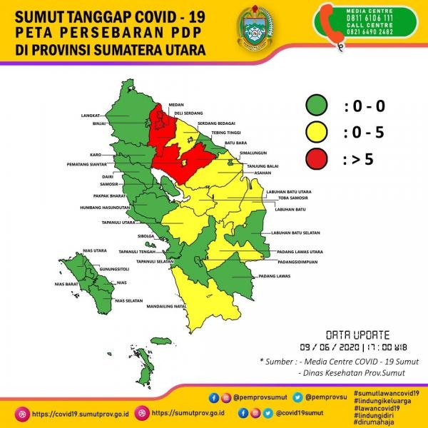 Peta Persebaran PDP di Provinsi Sumatera Utara 9 Juni 2020 